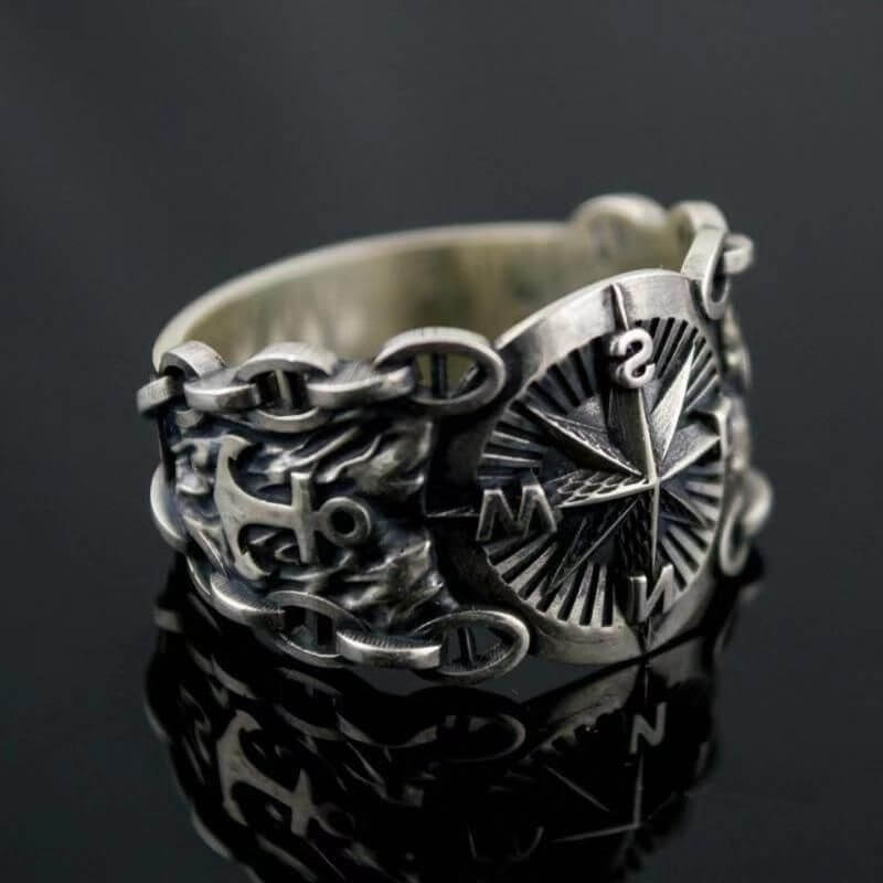 bague-marin-boussole-acier